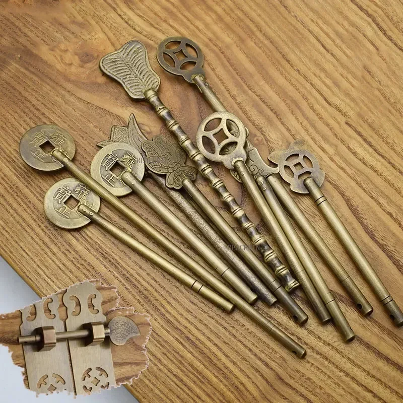 1pc Latch Locking Pin Straight Lock Bolt Chinese Furniture Hardware Brass Locking Closure Pin Cabinet Door Trunk Box Latch
