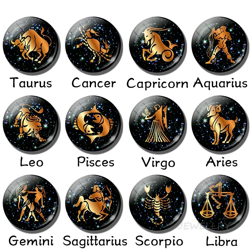 12 Constellation Leather Bracelet Zodiac Sign Handmade Glass Cabochon Black Punk Mens Jewelry Horoscope Astrology Birthday Gift bracelet jewelry
