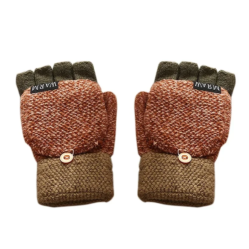 Kid Winter Mitten Baby Warm Knitted Fingerless Gloves for Boys Girls Half Finger Gloves Children Flip Mittens Thicken