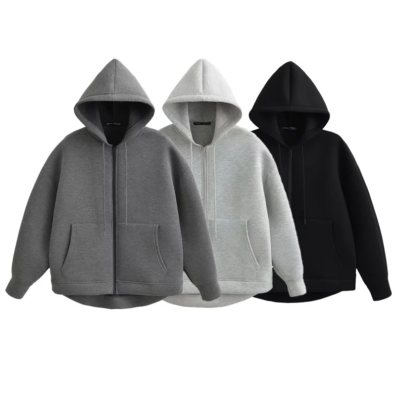 TRAF Grey Women's Outerwears Bomber Varsity Jacket Coat 2024 Spring Autumn Ladies Fashion Casual Long Sleeve Black Jackets 3