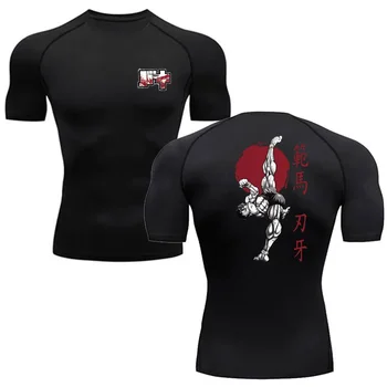 Fitness T-shirt Anime Baki Hanma Men T Shirt Gym Outdoor Training MMA Rash Guard Boxing T shirt Herren Jiu Jitsu Bjj Sport Shirt 1