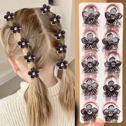 Girls' Elastic Hair Bands with Rhinestone & Flower Decorations - High Elasticity & Durability for Outdoor Wear & Braiding, Pack of 10 (Black)