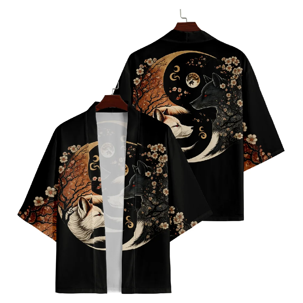 Summer Loose Japanese Fashion Wolf Print Kimono Streetwear Cardigan Robe Women Men Haori Top Yukata Plus Size 4XL 5XL