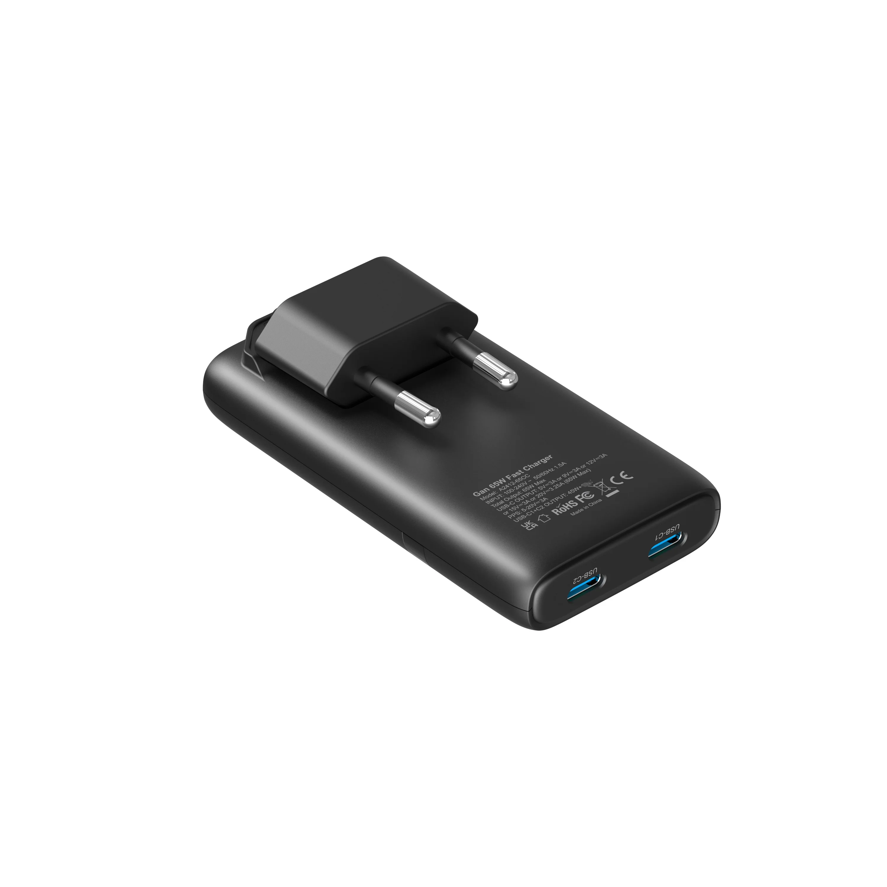 65W GaN Ultra-Slim faltbares Typ-C-Ladegerät, unterstützt USB-C-Schnellladung, geeignet zum Aufladen von Smartphones und 5V/2,4A-Geräten.