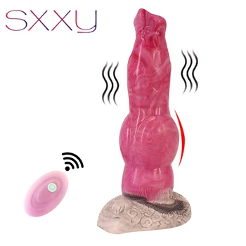 SXXY Silicone Dog Penis Anal Plug Remote Control Vibrating Fantasy Dildo With Suction Cup Sex Toy For Adults Vaginal Stimulation Exporters SXXY Silicone Dog Penis Anal Plug Remote Control Vibrating Fantasy Dildo With Suction Cup Sex Toy