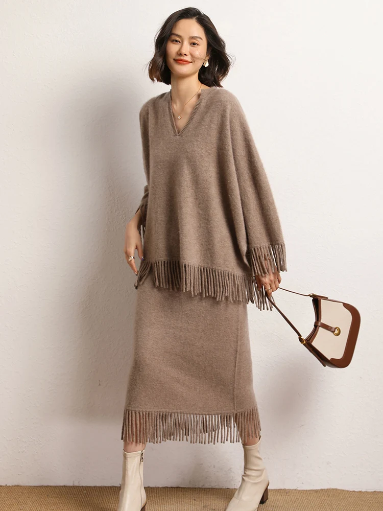 Women's cashmere long skirt detail 10
