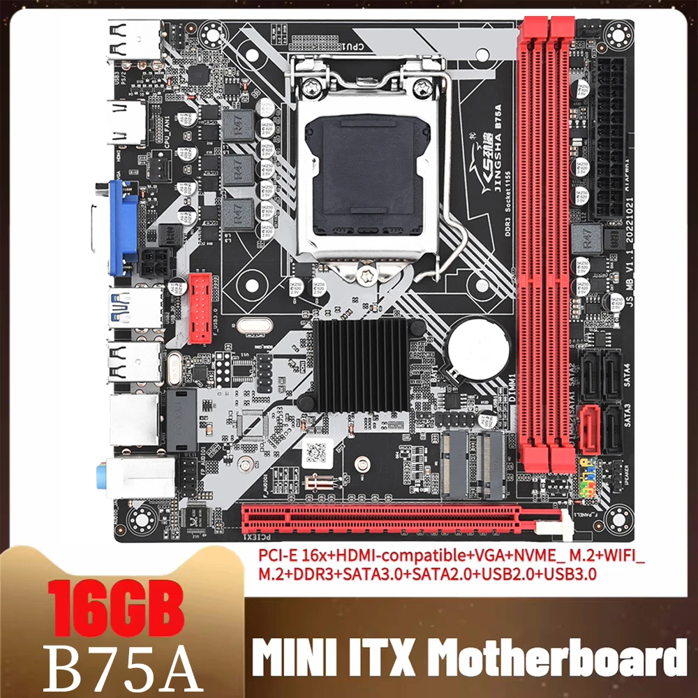 B75-A Motherboard 16GB 24Pin LGA 1155 Support USB3.0 SATA3.0+NVME M.2+WIFI Bluetooth ports with PCIe 16x Integrated Graphics