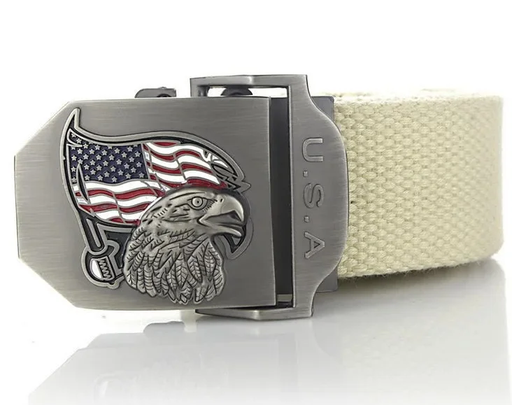 SupSindy Men Canvas Belt USA Eagle Metal Buckle Army Military Tactical Belts for Men Jeans Outdoor Training Soldier Strap Male
