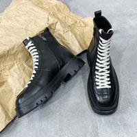 Autumn and Winter Men's Short Boots 2025 New High Top British Fashion Shoes Large Work Dress Leather Boots for Men Moto Shoes