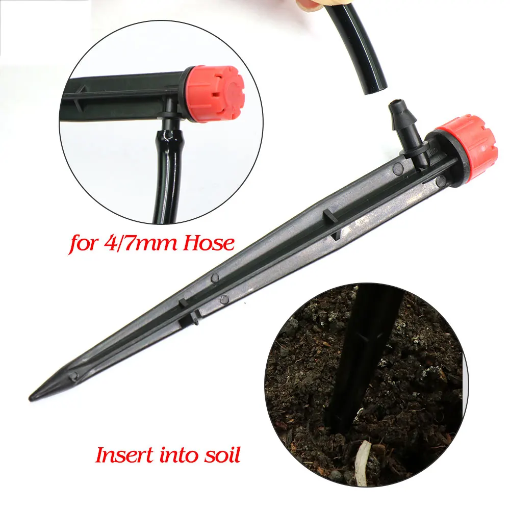 Garden 13cm stake 8-hole adjustable nozzles sprinkler 1/4&rdquo; tube drip irrigation emitters for 4/7mm hose watering systems 50PCS garden sprinkler irrigation sprinklers garden irrigation nozzle drip irrigation sprinklers garden dripper drip irrigation stakes