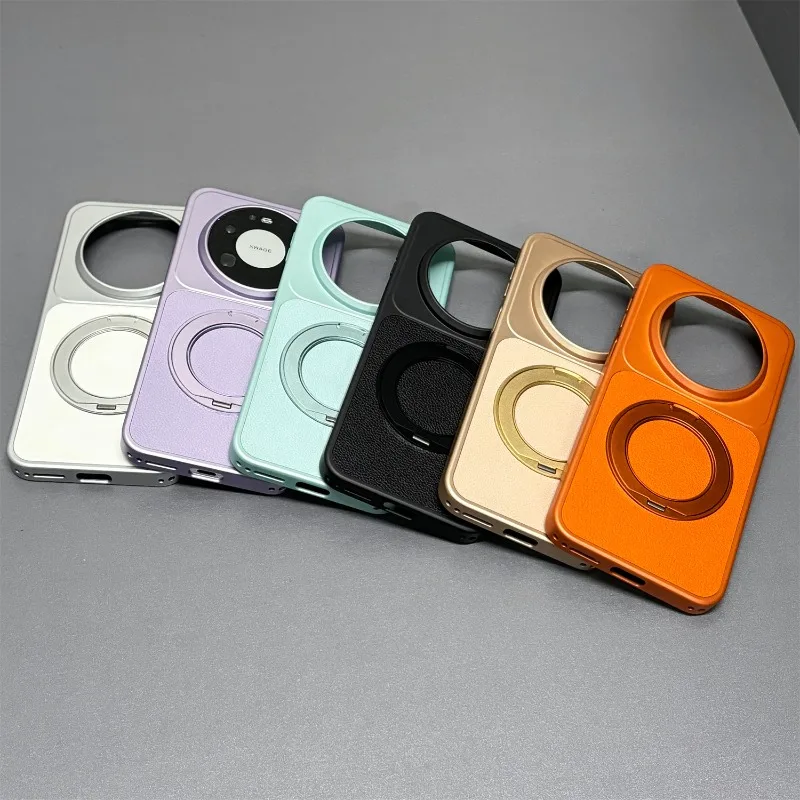 Magnetic 360° Ring Vegan Leather Electroplating Lightweight Dustproof Case