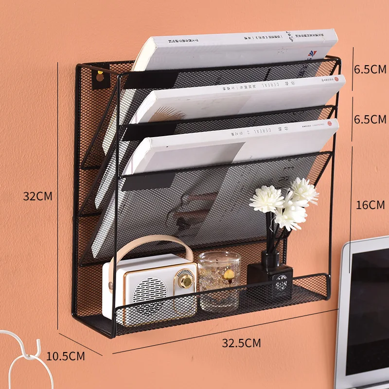 Wall Mounted Multifunctional File Rack Metal Multi-layer Folder Organization Shelf Office Supplies Magazine Bookshelf