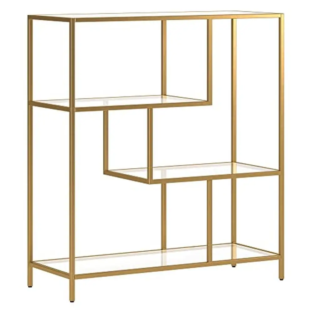 

Modern Brass Bookshelf 40'' Tall 4-Tier Tempered Glass Shelving Unit Office