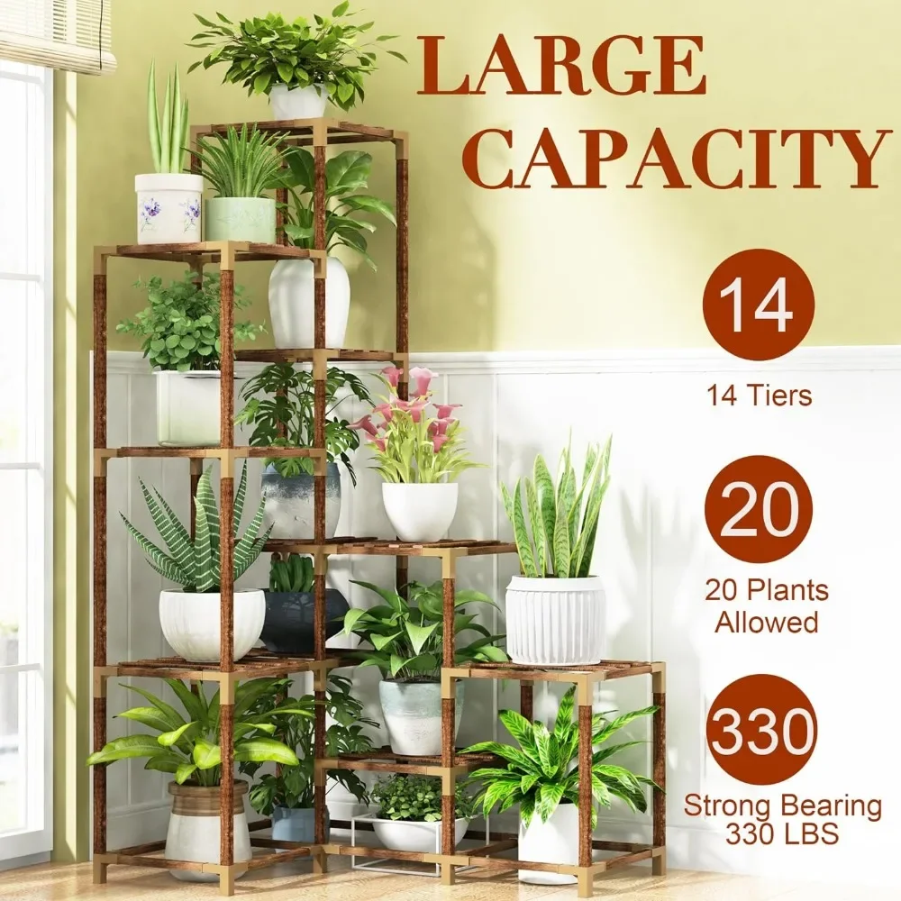 Plant Stand Indoor Outdoor, 14 Tier Large Corner Plant Stand Tall Plant Shelf Rack Flower Stand For Multiple Plants 3