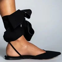 Ladies Shoes on Sale 2025 Pointed Toe Women's Sandals Summer Shallow Mouth Lace Up Shoes Female Slingbacks Flat Heel Sandals 5