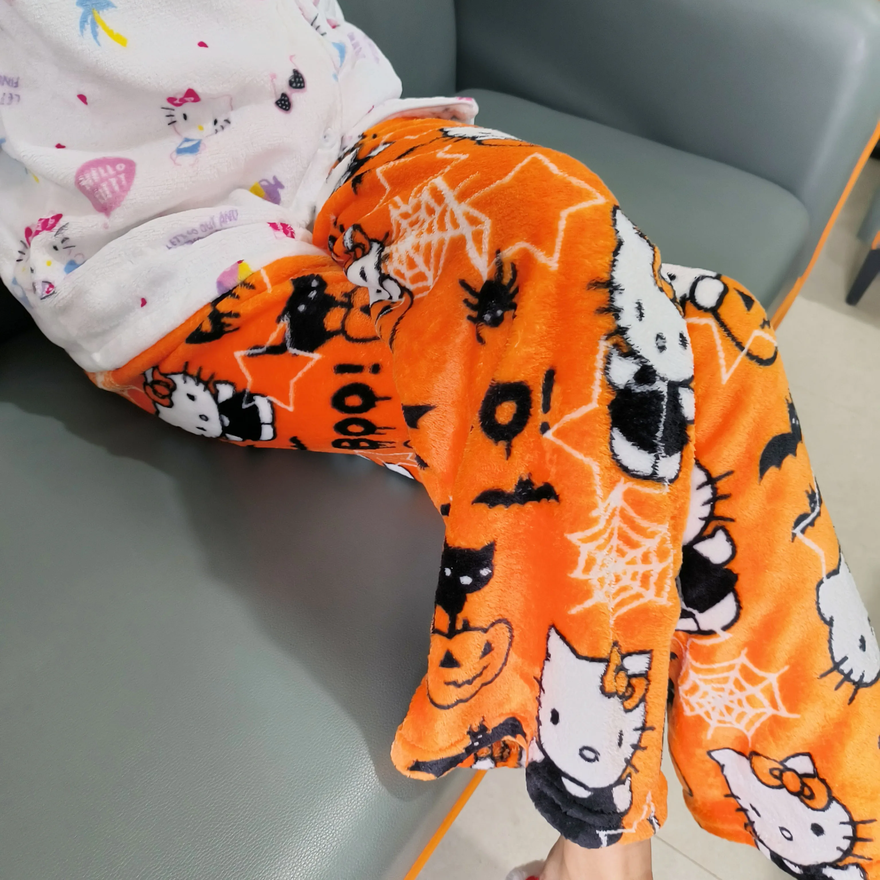Sanrio Hello Kitty Fleece Coral Pajama Pants Women Casual Home Trousers Kawaii Anime Cartoon Birthday Gift
