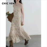 CHIC VEN femmes robes rétro nouvelle encre chinoise imprimé Camisole robe sans manches femme longue robe une ligne printemps été 2025 1