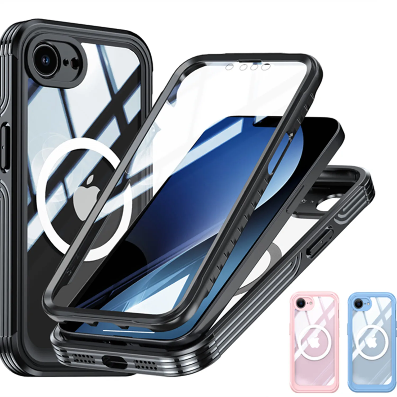 Premium 360 Protection Case with Double Layer Glass Screen Protector and Magnetic Wireless Charging Cover