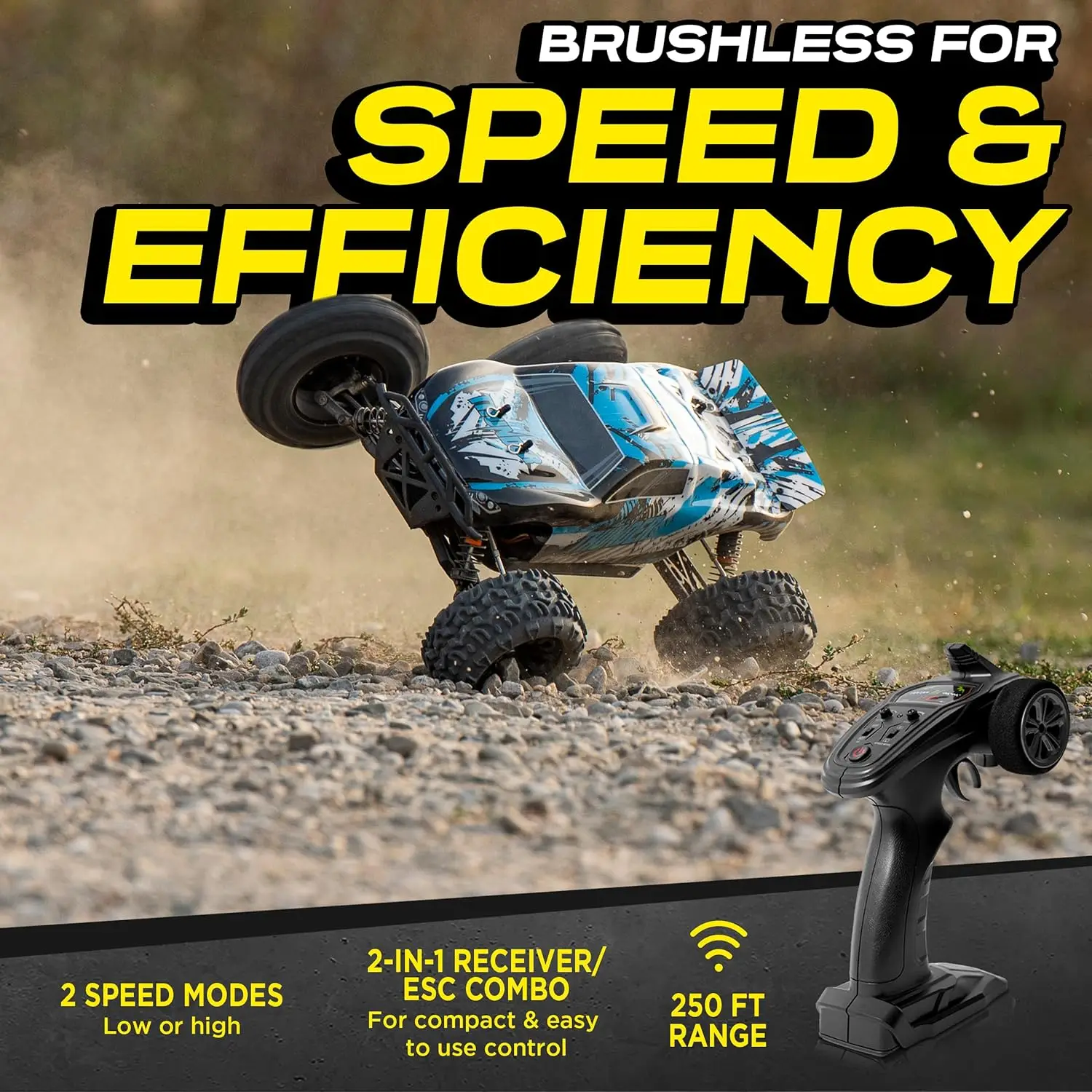 Remote Control Car Hobby Grade RC Car 1:10 Scale Brushless Motor Two Batteries 4x4 Off-Road Waterproof RC Truck