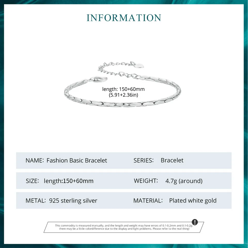 Silver White Gold Plated Basic Bracelet