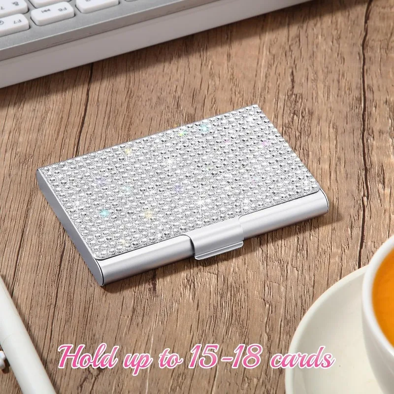 Qinsuee Bling Bling Small Business Card for Women 10-20 Sheets Capacity, Alloy Business Card Case, Pocket, Slim Business Card 3