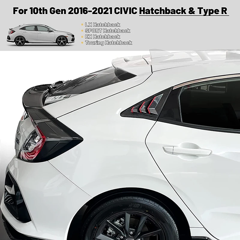 Rear Side Window Louvers Air Vent Scoop Shades Cover Blinds for Honda Civic Hatchback Type R 10th Gen (Not for Sedan)