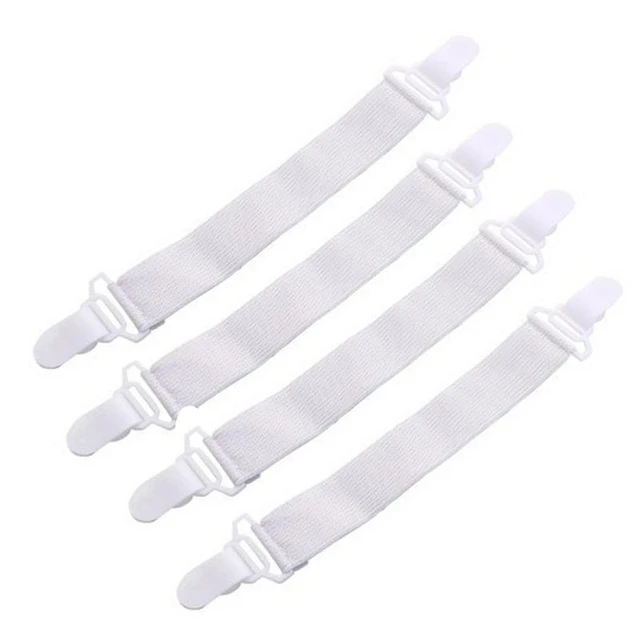 4pcs White Bed Sheet Holder Corner Straps - Elastic Fasteners/Grippers/ Suspenders