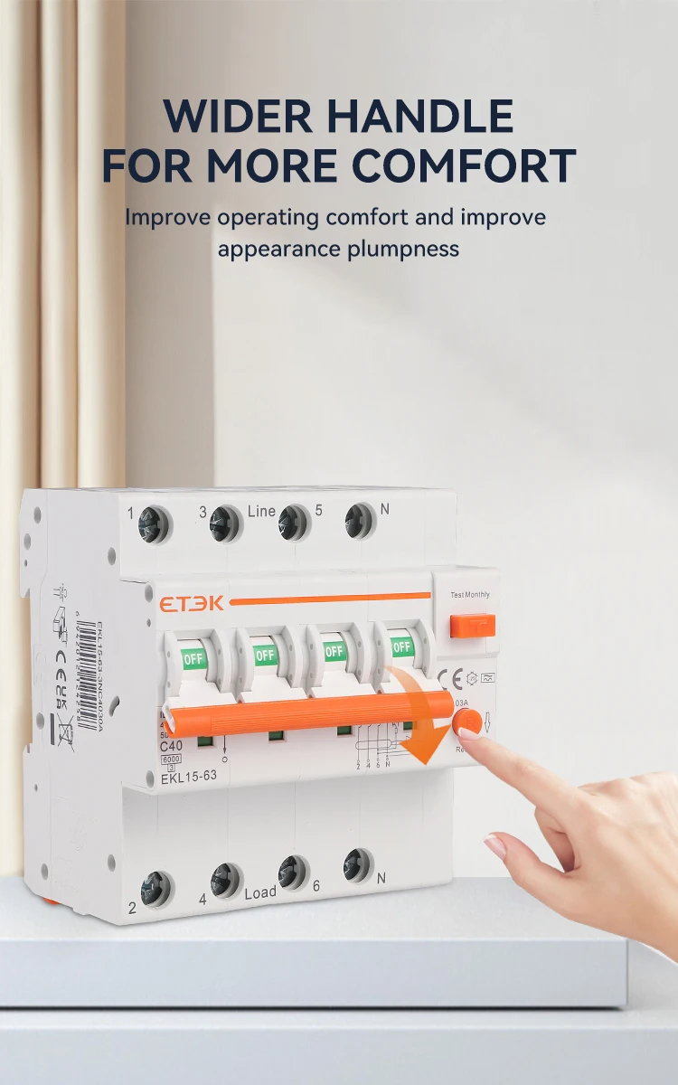 ETEC Low Voltage RCBO 4P(3P+N) 30mA A type RCD Overload Short Current Leakage Pr