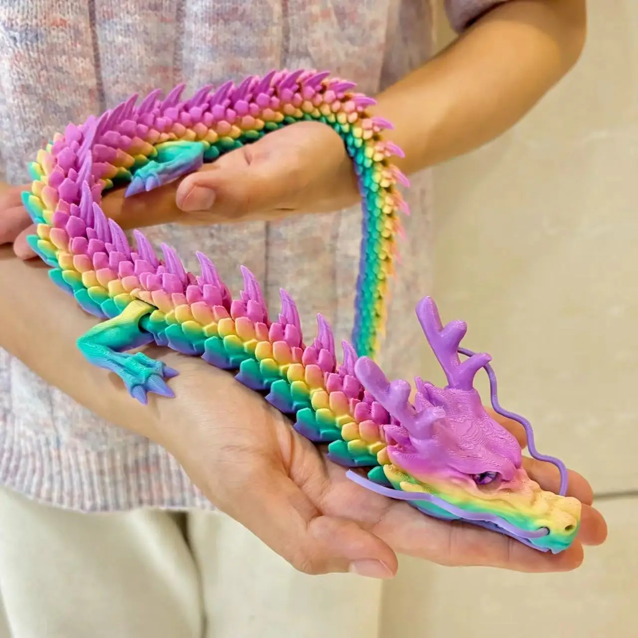 60Cm/23.6Inch 3D Printed Dragon Rotatable Articulating Toy Desktop