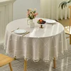 Round Tassel Plaid Tablecloths Heavy Weight Cotton Linen Fabric Dust-Proof Table Cover Kitchen Dining Party Tabletop Decorations 1