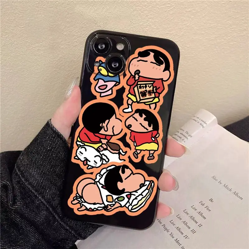 

Kawaii Iphone14Promax/13/12/11 Protective Case Creative Anime Creative Crayon Shin Chan Cute Cartoon Bandai Phone Case Gift