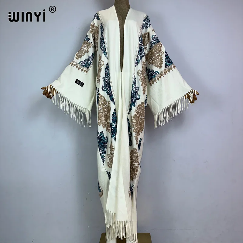 

Зимнее новое длинное пальто WINYI из пашмины с бахромой и вышивкой, свободное Женское пальто, толстый теплый женский длинный пуховик Ближнего Востока, Женская куртка