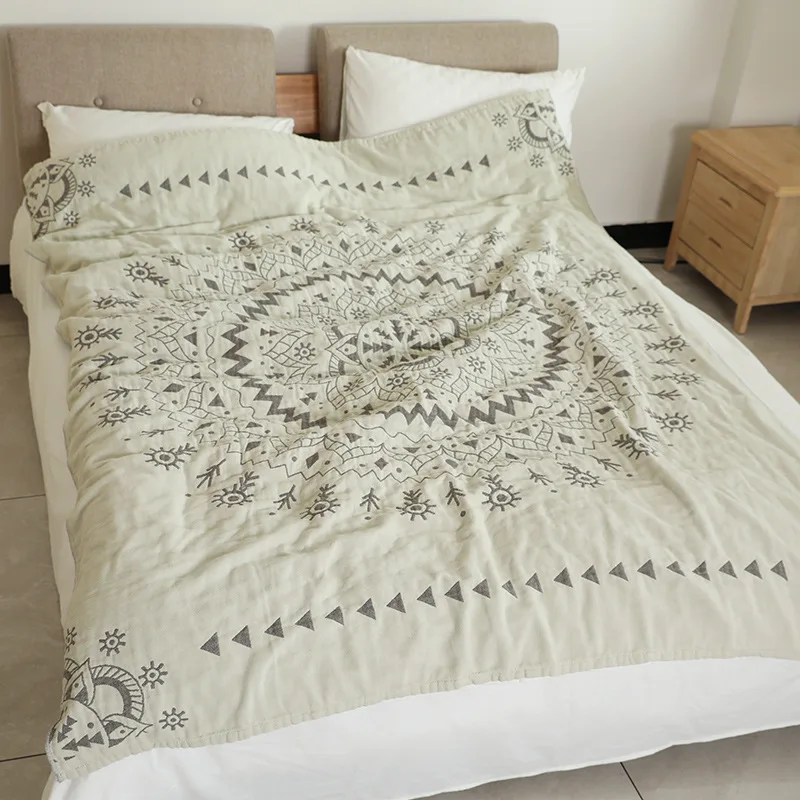 200x230CM Skin-friendly Sofa Towel Quilt Geometric Pattern Thickened Gauze Blanket Soft Durable Vintage Style Bedspr