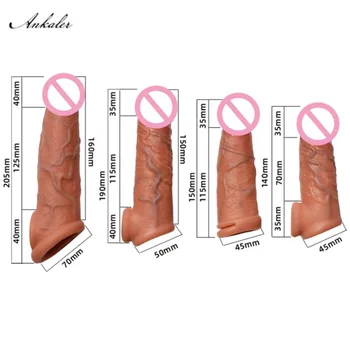 Realistic Penis Sleeve Extender Reusable Dildos Condom Delay Ejaculation Dick Enlargement Condom Male Cock Sex Toys for Men 3