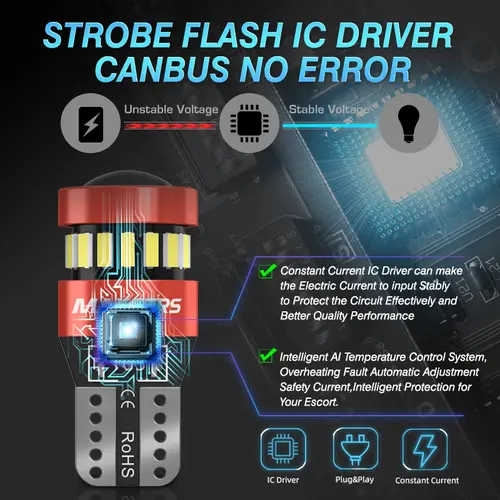 2x Flash Strobe W5W T10 LED Canbus Light Bulbs Car Parking Wedge Clearance Lights White Red Yellow Ice Blue LENS No Error 12V - Image 5