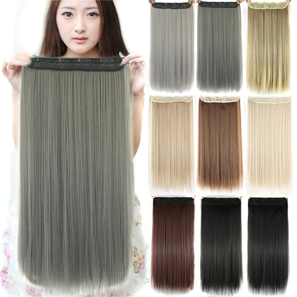Hair Extensions Clip One Piece Grey Hair Extensions Clip Synthetic