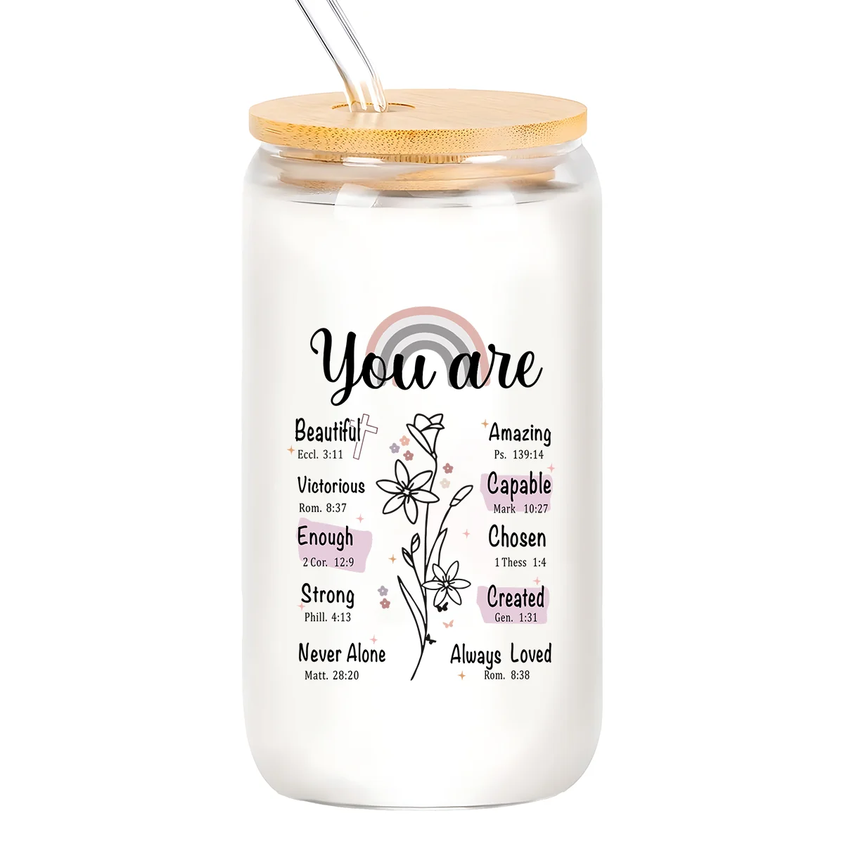 1pc, 16oz Glass Tumbler Set-Perfect Christian Gifts for Women, Includes Straws and Brush-Ideal for Coke, Coffee, Milk Tea