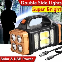 Portable Powerful Solar LED Flashlight With COB Work Lights USB Rechargeable Handheld 4-Modes Lighting Outdoor Solar Torch Light
