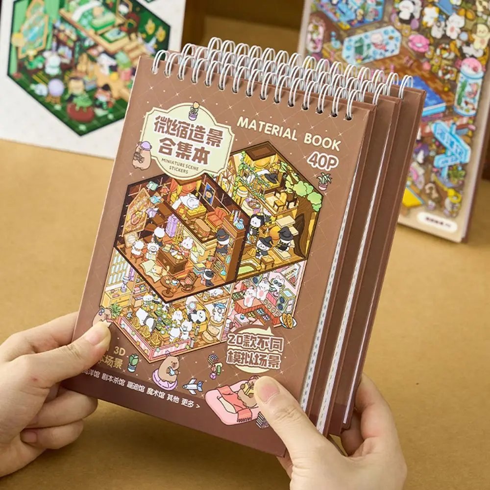 PET Miniature Landscape Sticker Collection Coil Binding Visual Stacking DIY Cabin Scene Sticker Decompression