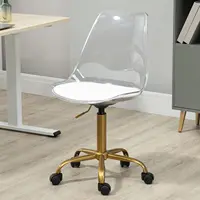 Acrylic Clear Desk Chair, Modern Small Cute Armless Vanity Rolling Plastic Chair Home Office Lucite Ghost Chairs Cushion Padded 1