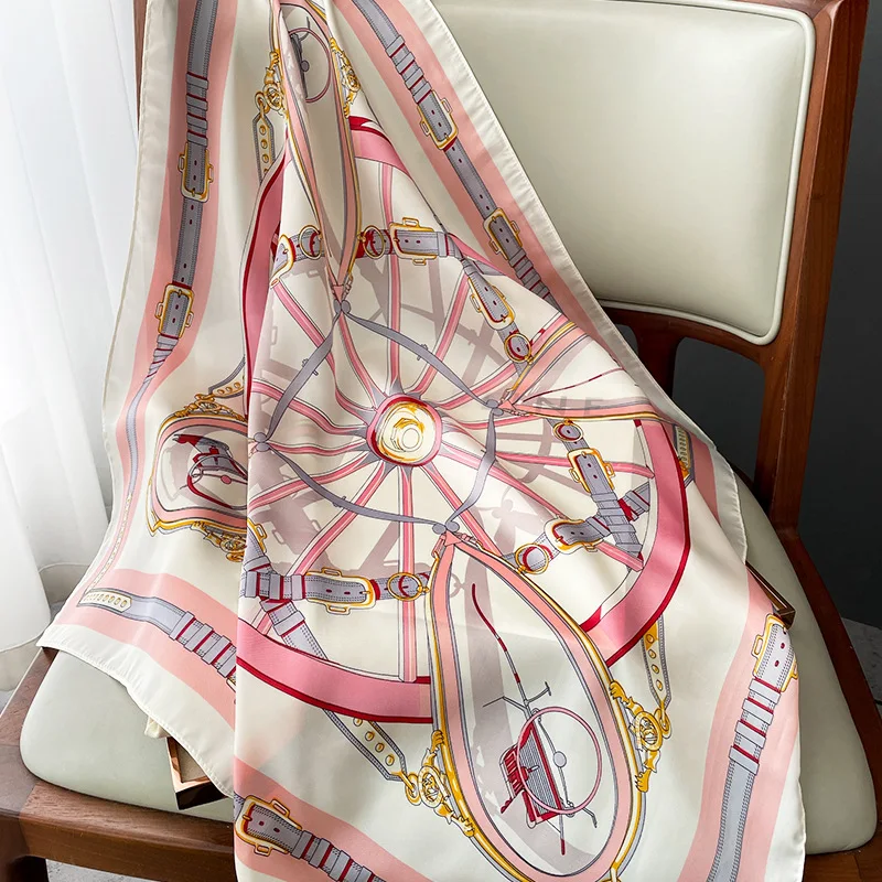 Luxury Silk Feeling Square Scarf Women 2024 Print Satin Neckerchief Spring Hair Band Foulard Bandana Echarpe Tie Shawl Wraps 6