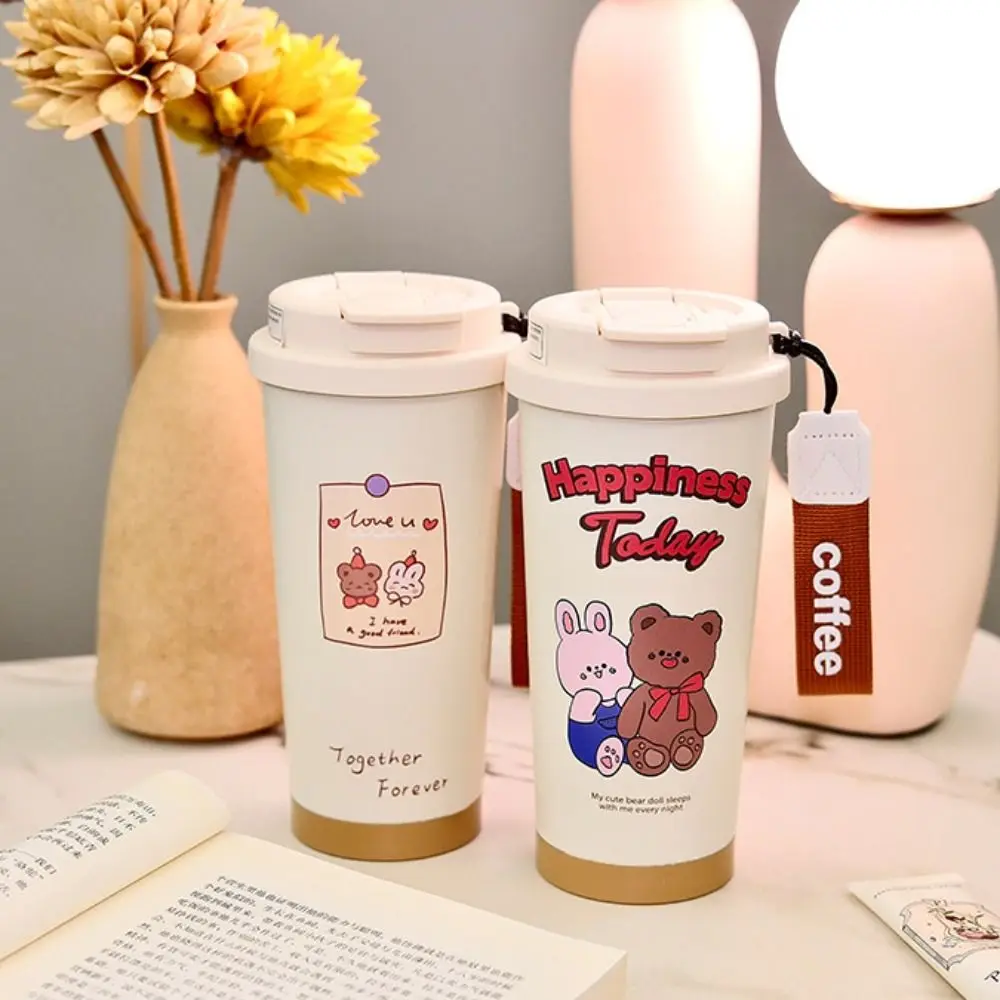 스플래시 프루프 550ml 보온 텀블러 스테인리스 스틸 대용량 보온병 빨대 포함, 흘림 방지 보온병 캠핑용
