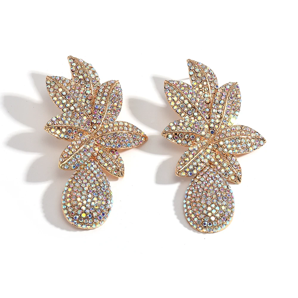 DEEPATIENCE Long Metal Flower Drop Earrings Fully Studded With