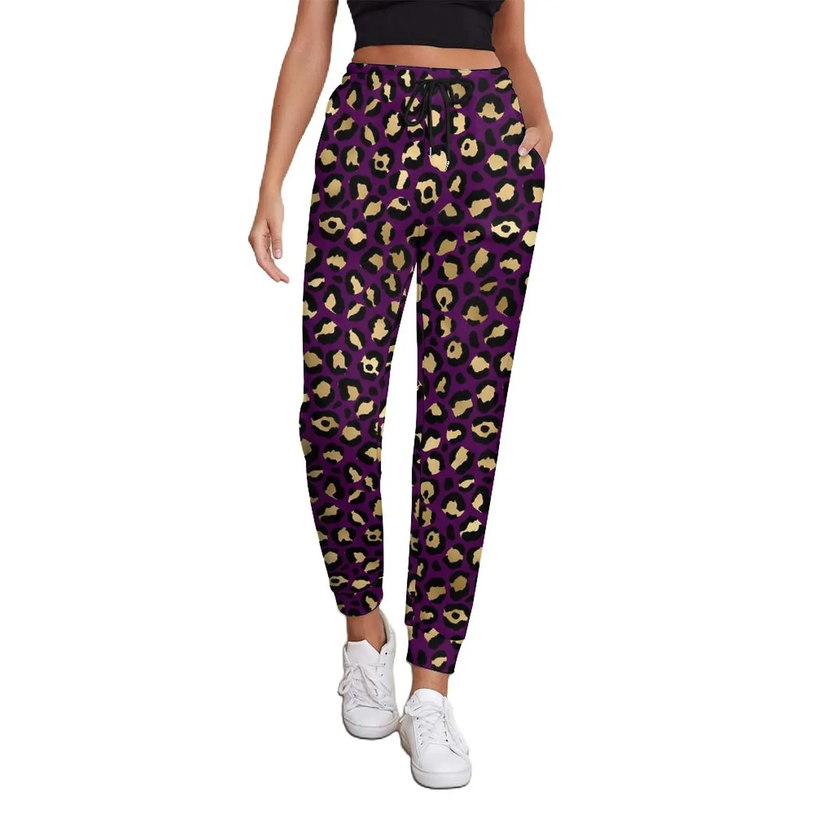 

Stylish Leopard Spots Baggy Pants Women Purple and Gold Harajuku Joggers Autumn Casual Graphic Trousers Big Size 3XL
