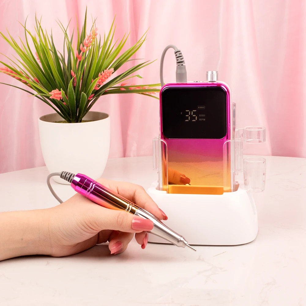 35000RPM Coreless Motor Portable Nail Drill Machine 35K Powerful Manicure E File Rechargeable Cordless with Desktop Base 5
