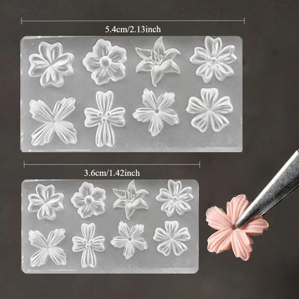 2개 세트 꽃 네일 몰드 실리콘 3D 플로럴 네일 참 5.4cm/3.6cm 스텐실 실리콘 몰드 조각 템플릿 매니큐어 DIY용
