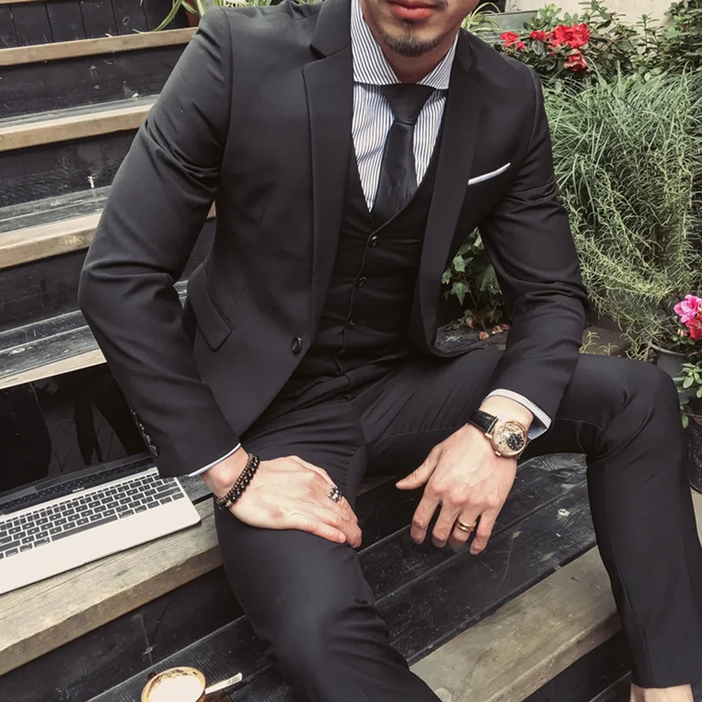 

Mens Suit Groom Wear Notched Lapel Business Casual Tailor Made Slim Fit 3 Piece (Jacket+Vest +Pants) Costume Homme