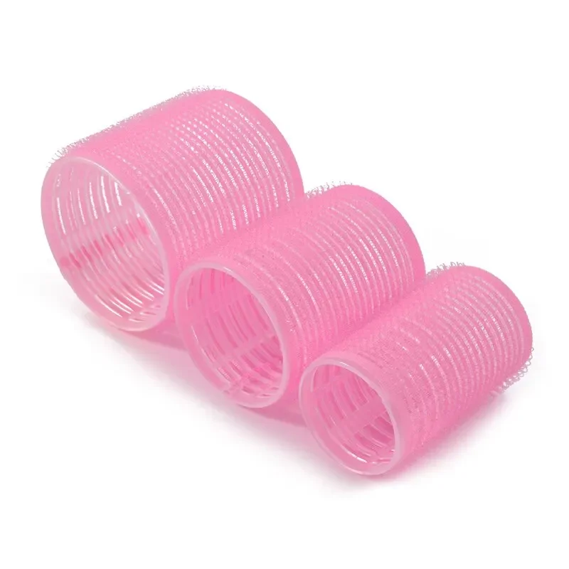 Hair Curling Tools 9Pcs Pink Nylon Plastic Hair Rollers Set 3Sizes No Heat Self Grip