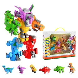 6 em 1 dinossauro transformador robô 6 pçs jurássico dino membros flexíveis desmontar construção construção kit grandes figuras de ação ed