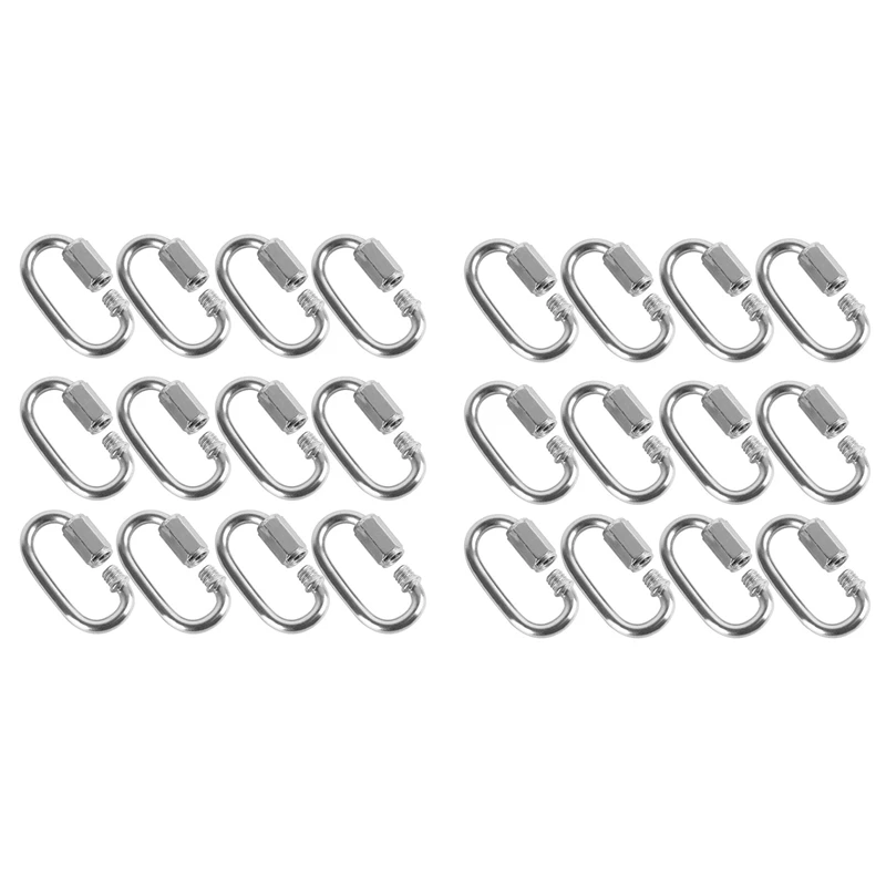 24 Pcs Quick Link M4 4MM Stainless Steel Chain Connector,Heavy Duty D Shape Locking Looks For Carabiner, Max.Load 500 Lb